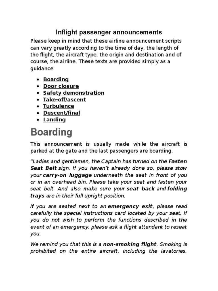 Announcements for Flight Attendatns Flight Attendant Airliner