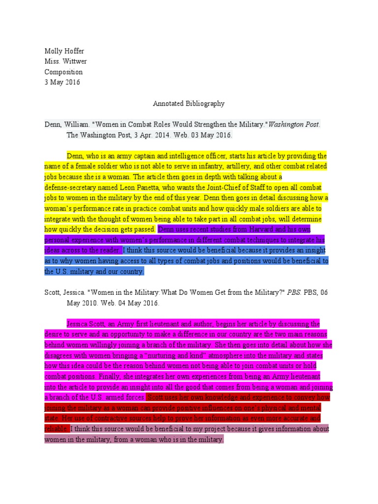 Annotatedbibliography Womeninthemilitary | PDF | Military | Military ...