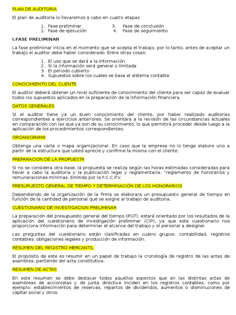 Plan de Auditoría: Etapas y Proceso | PDF | Contralor | Contabilidad