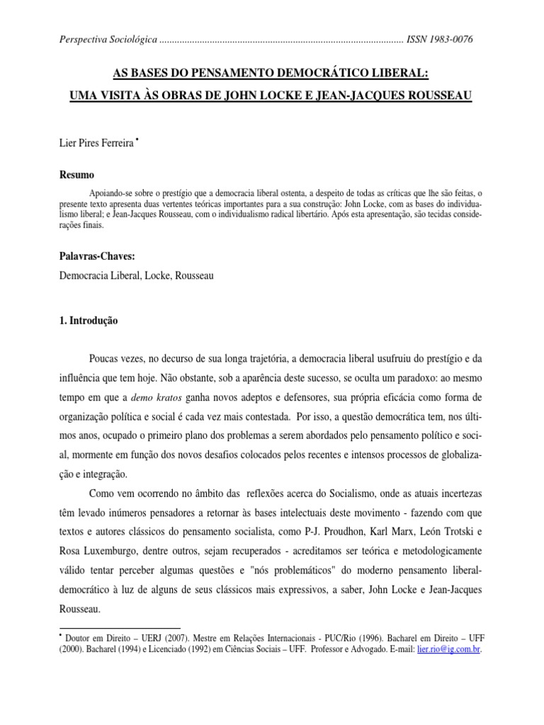 ARTIGO - As Bases Do Pensamento Democrático Liberal - Uma Visita Às ...