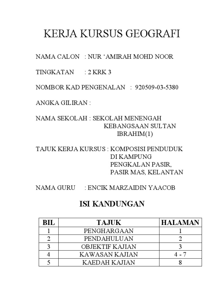 Contoh Lengkap Folio Kerja Kursus Geografi Pengangkutan 