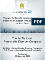 Therapy For Female Personality Disorder Offenders in Custody Who Pose A Risk of Serious Harm