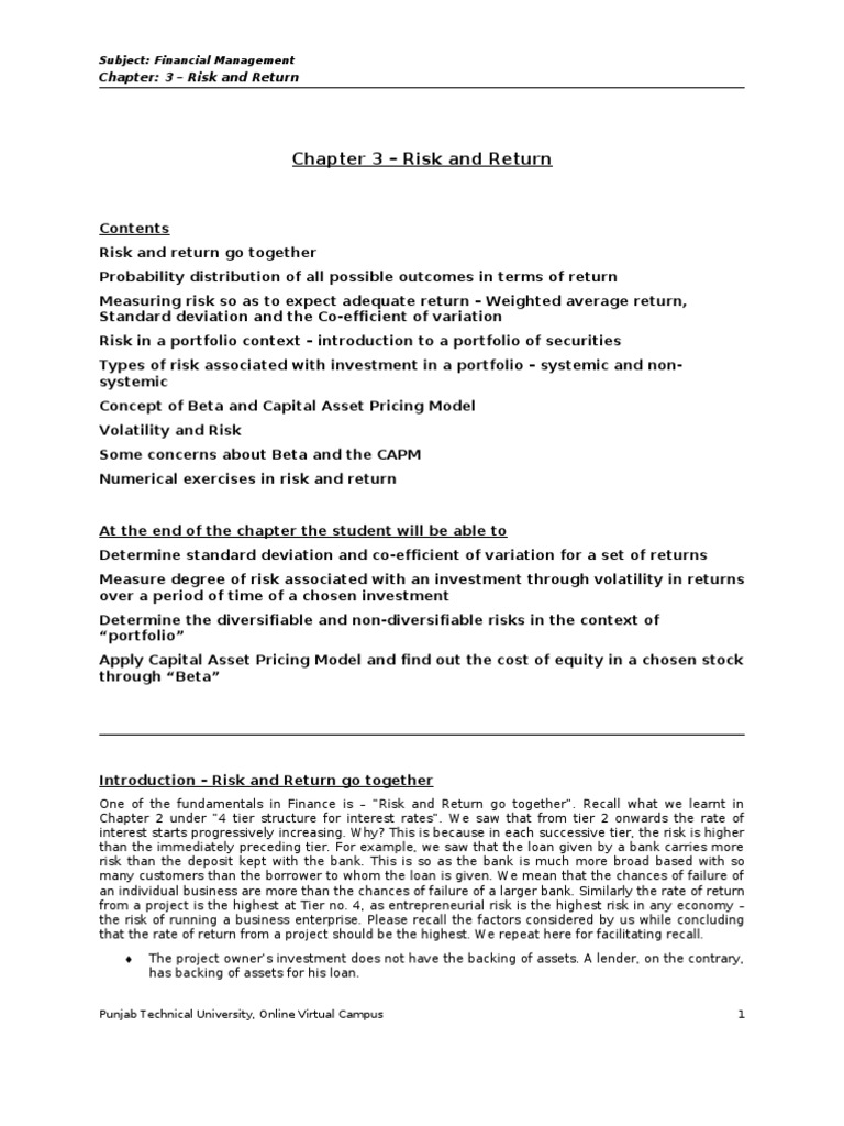 Financial Management - Chapter 3 | PDF | Beta (Finance) | Capital Asset ...