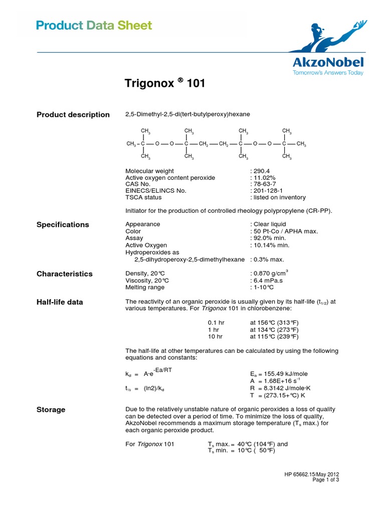 Trigonox101 Pds PDF Chemical Substances Chemistry