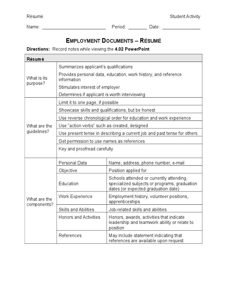 Employment Documents Resume | PDF