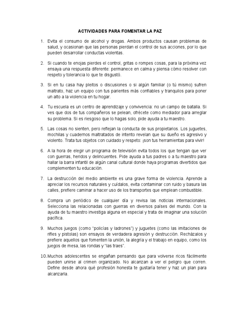 Actividades para Fomentar La Paz | PDF