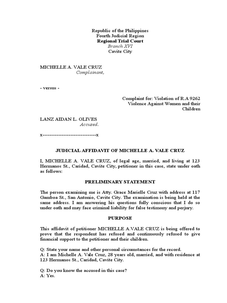 Judicial Affidavit VAWC Economic Abuse Perjury Common Law