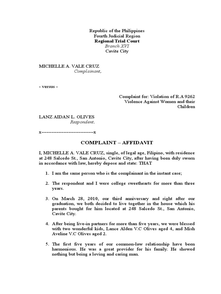 VAWC Complaint Restraining Order Social Institutions