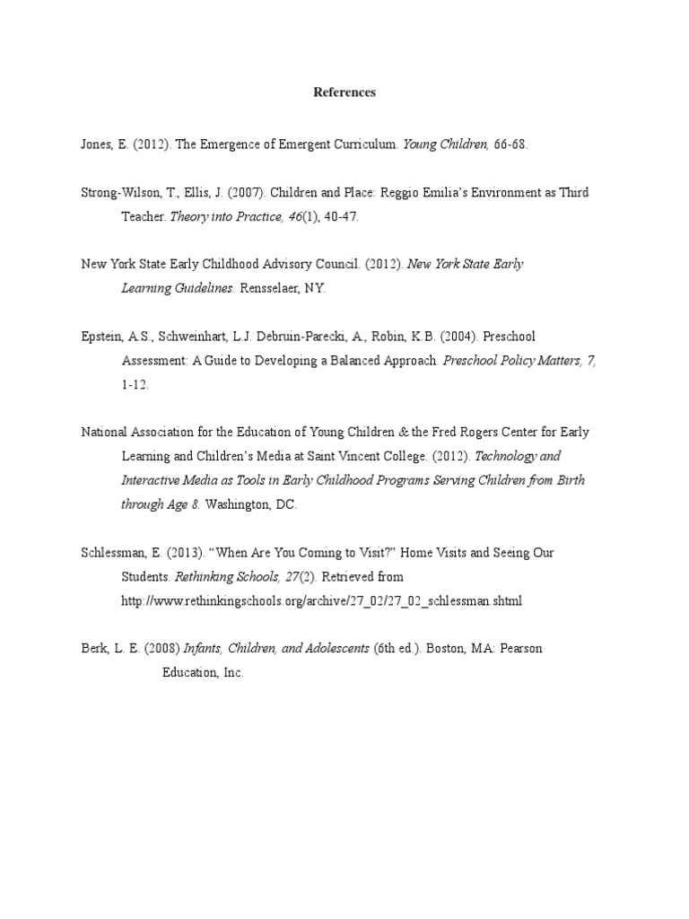 Early Childhood Education References | PDF