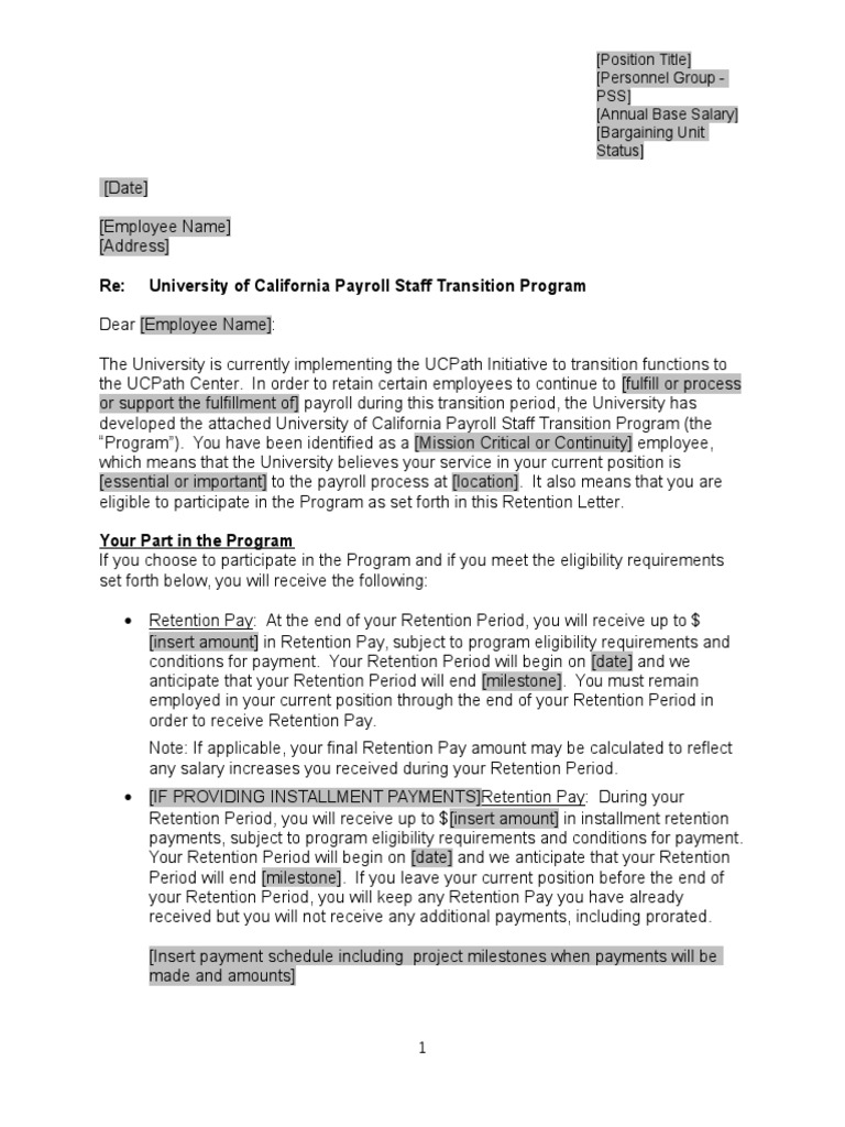 Retention Letter Template Professional and Support Staff | PDF 