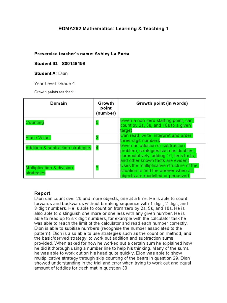 Grade 4 Math Assessment Report | PDF