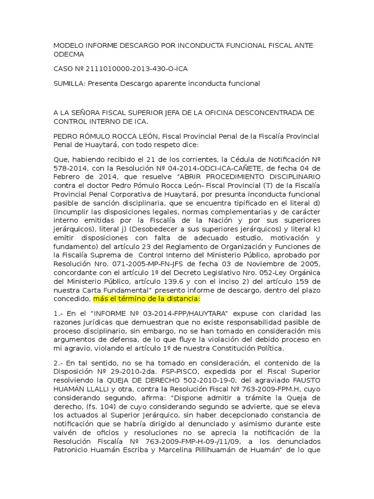 Modelo Informe Descargo | PDF | Fiscal | Ley Pública