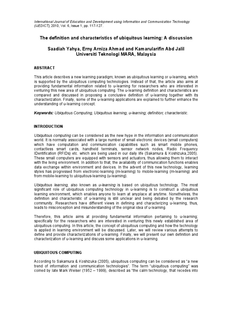 The Definition and Characteristics of Ubiquitous Learning: A Discussion ...