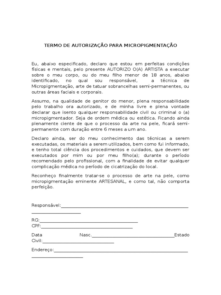 Autorização de menor para tatuagem doc Anexo Ii Roteiro De Inspecao Para Servicos De Maquiagem Definitiva Tatuagem Piercing E Congeneres Pdf Download Gratis