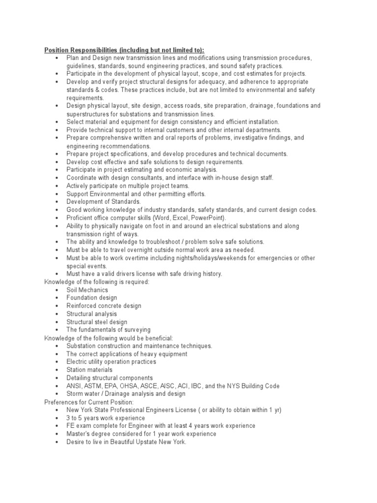 Responsibilities of Transmision Engineer PDF Specification