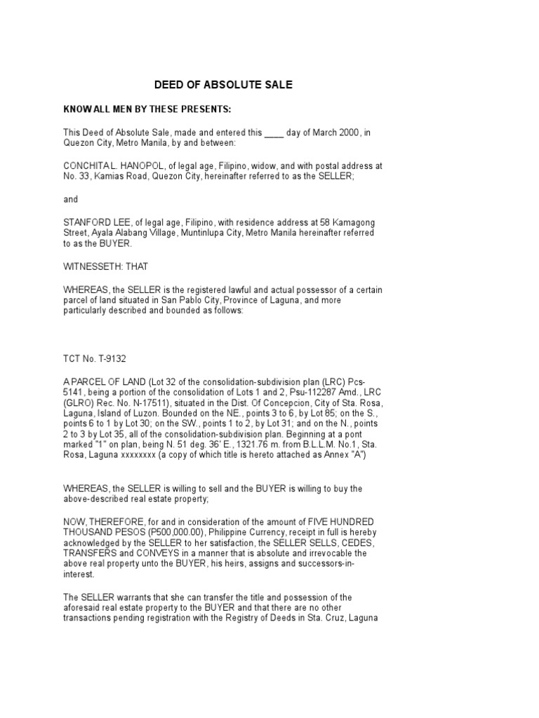 Deed Of Absolute Sale PDF Deed Notary Public
