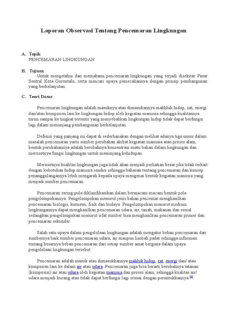 Laporan Observasi Tentang Pencemaran Lingkungan