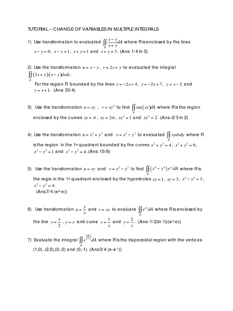 Change of Variables in Multiple Integrals | PDF