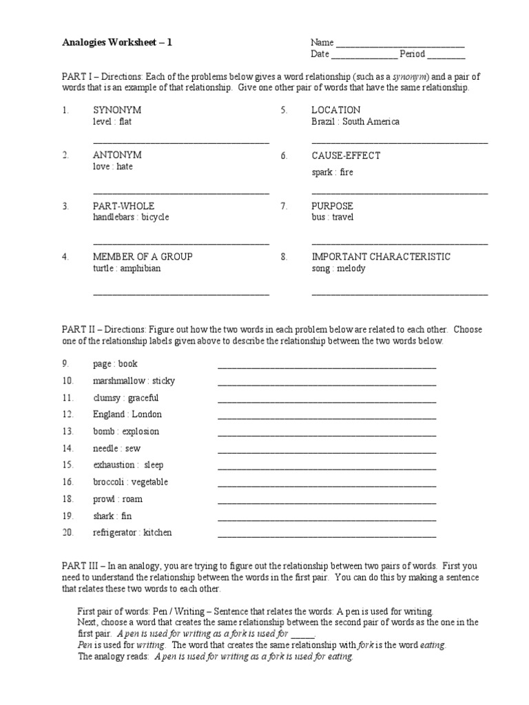 worksheet Analogies Worksheet analogies ws 1 analogy