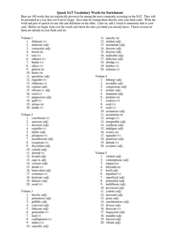 100 Common SAT Vocabulary Words For Practice | PDF | Linguistics ...