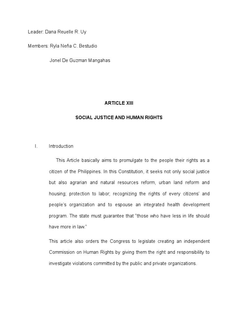 Article XIII: Social Justice & Rights | PDF | Human Rights | Living Wage
