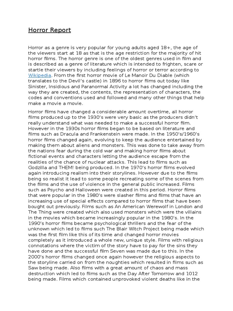 Horror Report Lo4 | PDF | Horror Films | Entertainment