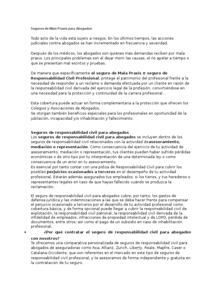 Seguros de Mala Praxis para Abogados | PDF | Seguro | Ciudadanía