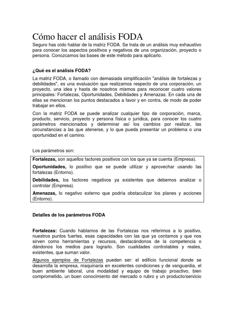 Cómo Hacer El Análisis FODA | PDF | Análisis FODA | Economias