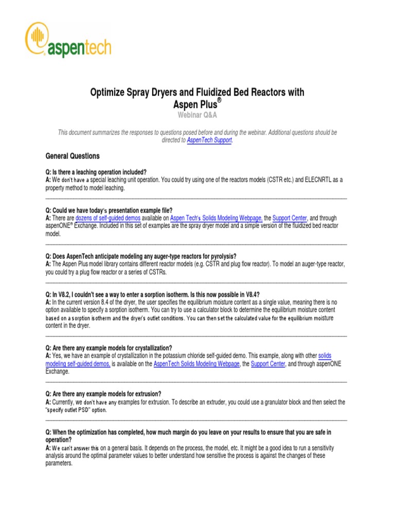 Spray Dryers Aspen Plus PDF Fluidization Chemical Reactor