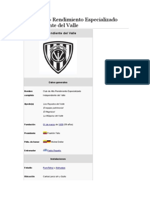 Club de Alto Rendimiento Especializado Independiente Del Valle, PDF, Asociación de clubes de fútbol