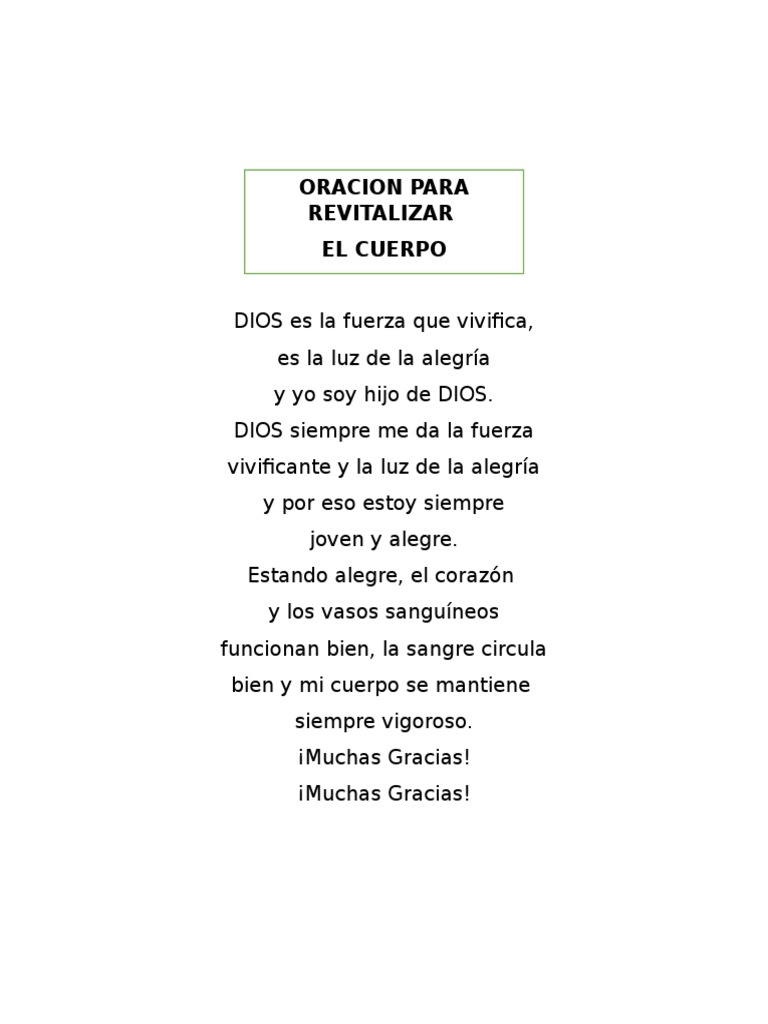 Oración para Revitalizar el Cuerpo | PDF | Salud y bienestar | Religión ...