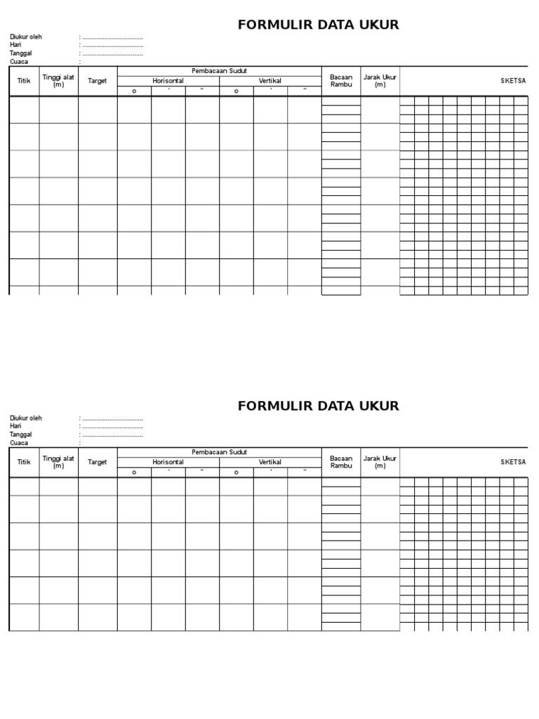 Formulir Data Ukur Tanah dan Waterpass | PDF