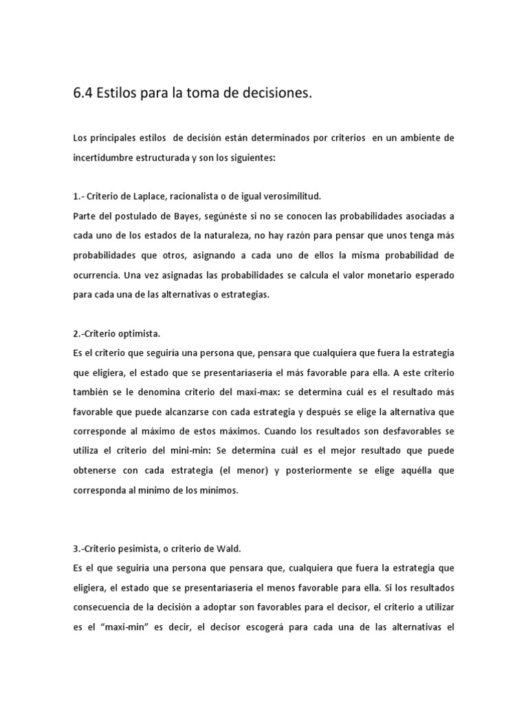 6.4 Estilos para La Toma de Decisiones | PDF | Toma de decisiones ...