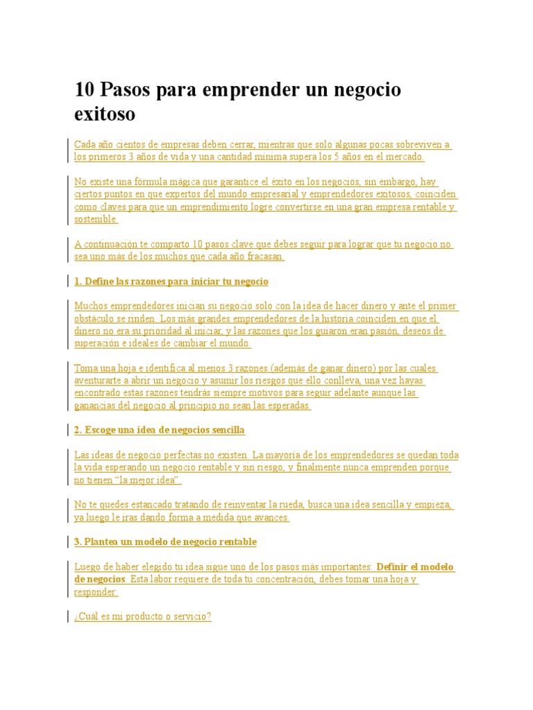 10 Pasos para un Negocio Exitoso | PDF