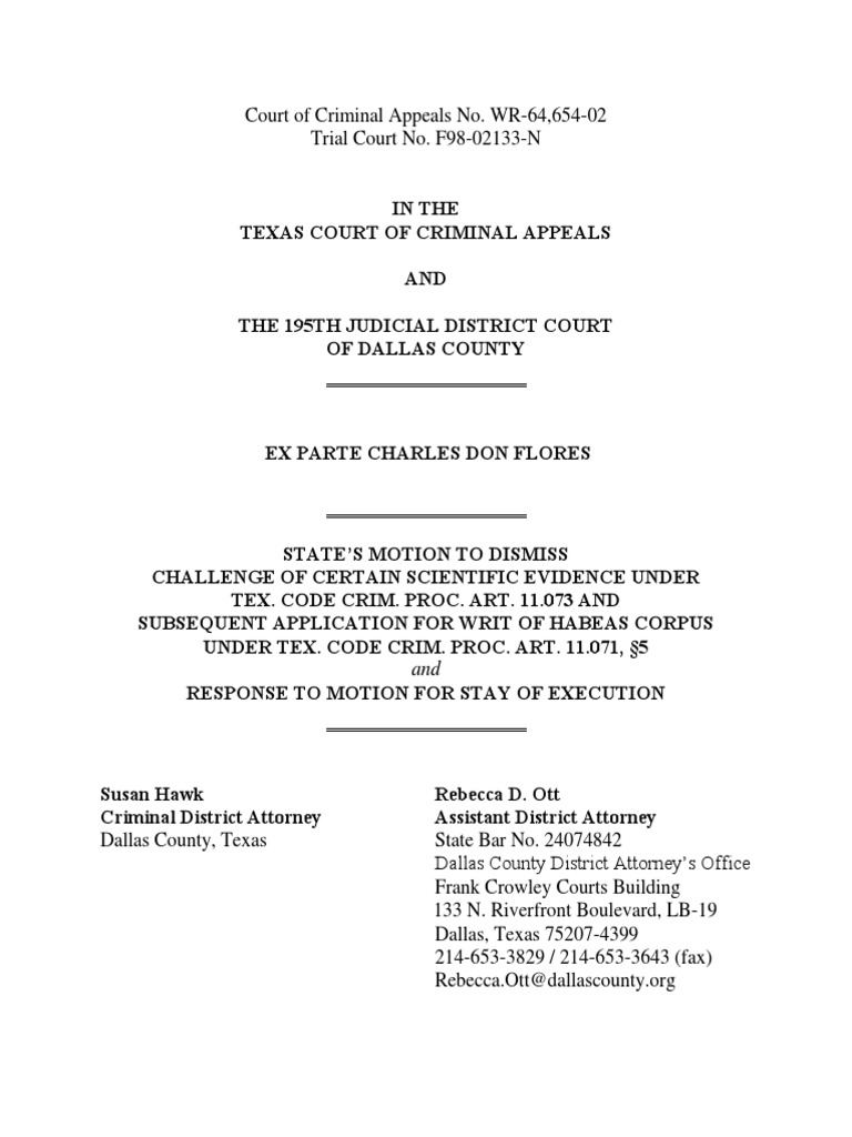 State's Motion To Dismiss Charles Flores' Application For Writ of