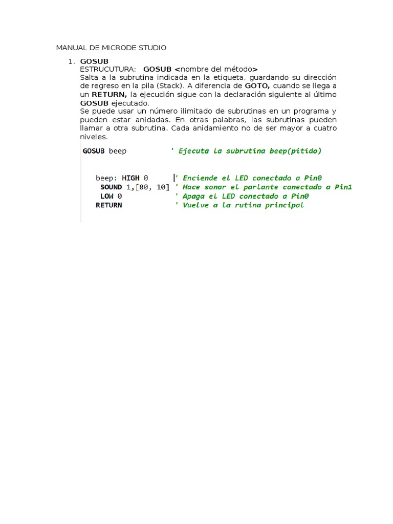 Uso de GOSUB en Microcode Studio | PDF