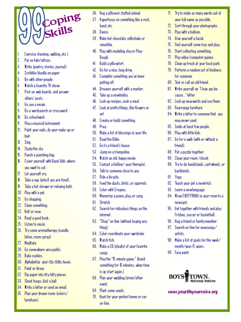 99 Coping Skills Poster | PDF | Leisure