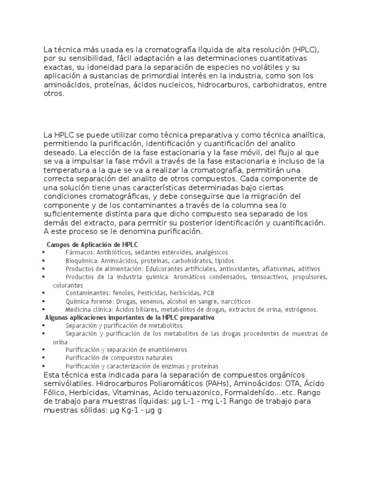 Aplicaciones Hplc Cromatografia Liquida De Alto Rendimiento Cromatografia