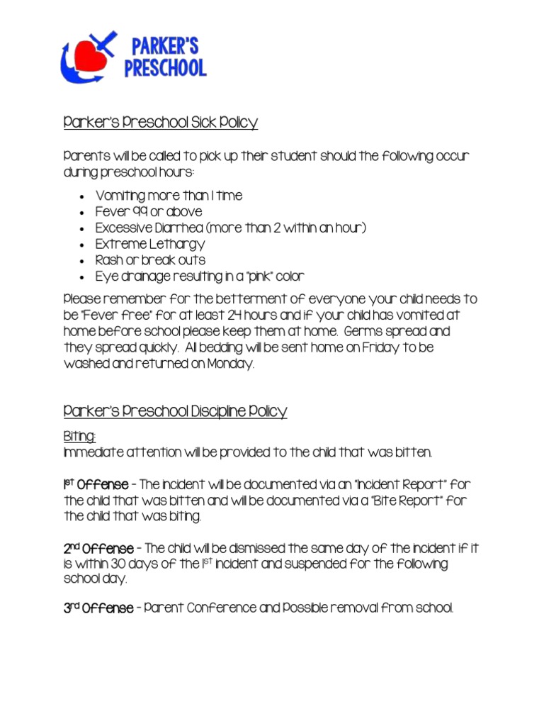 Preschool Discipline and Sick Policies | PDF | Wellness