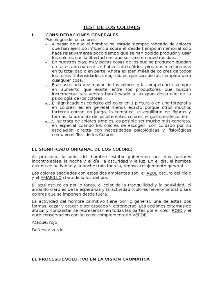 Test de Colores y Psicología Emocional | PDF | Color | Azul