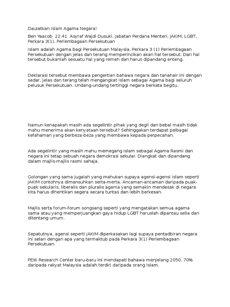 Daulatkan Islam Agama Negara