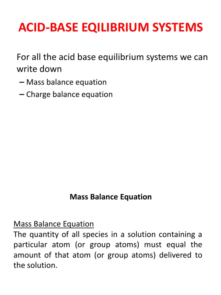 Mass Balance Charge Balance Pdf Pdf Chemical Equilibrium Ion