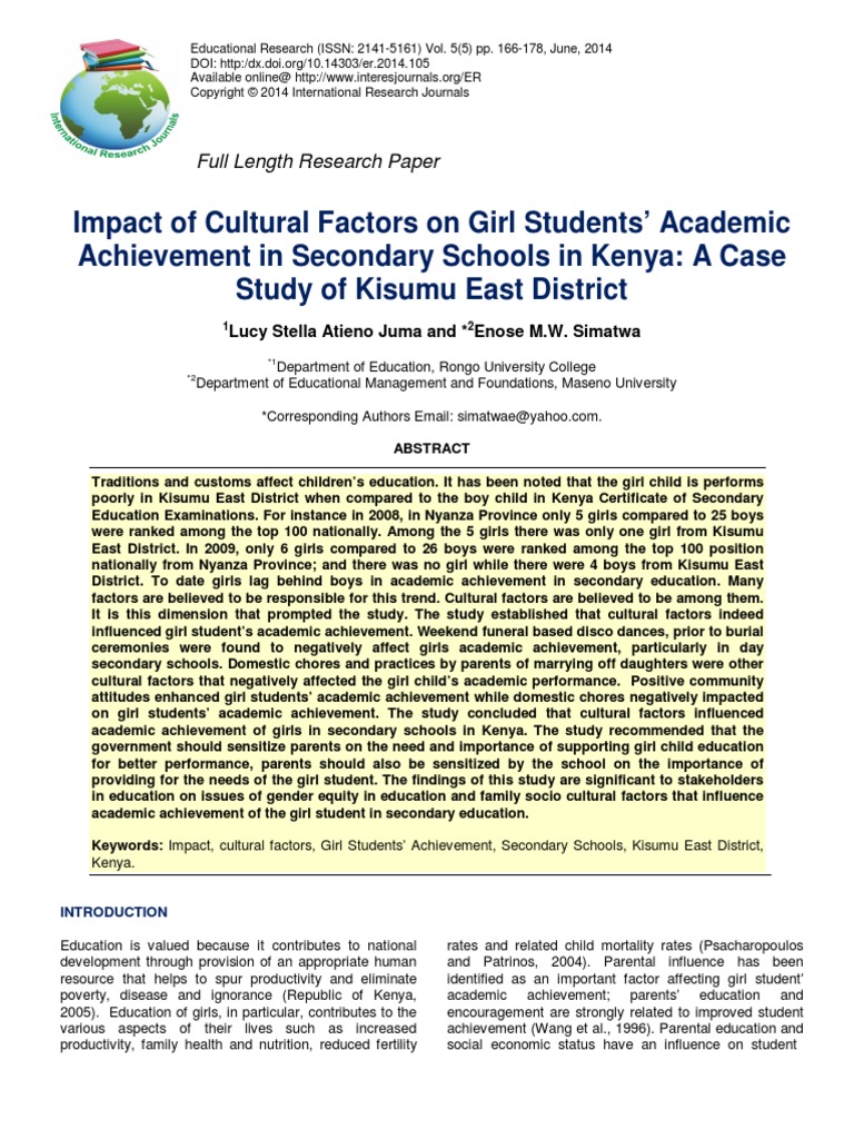Impact of Cultural Factors On Girl Students Academic Achievement in ...