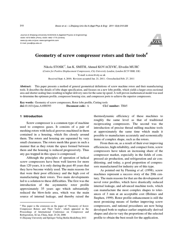 Geometry of Screw Compressor Rotors and Their Tools | PDF | Gear | Turbine
