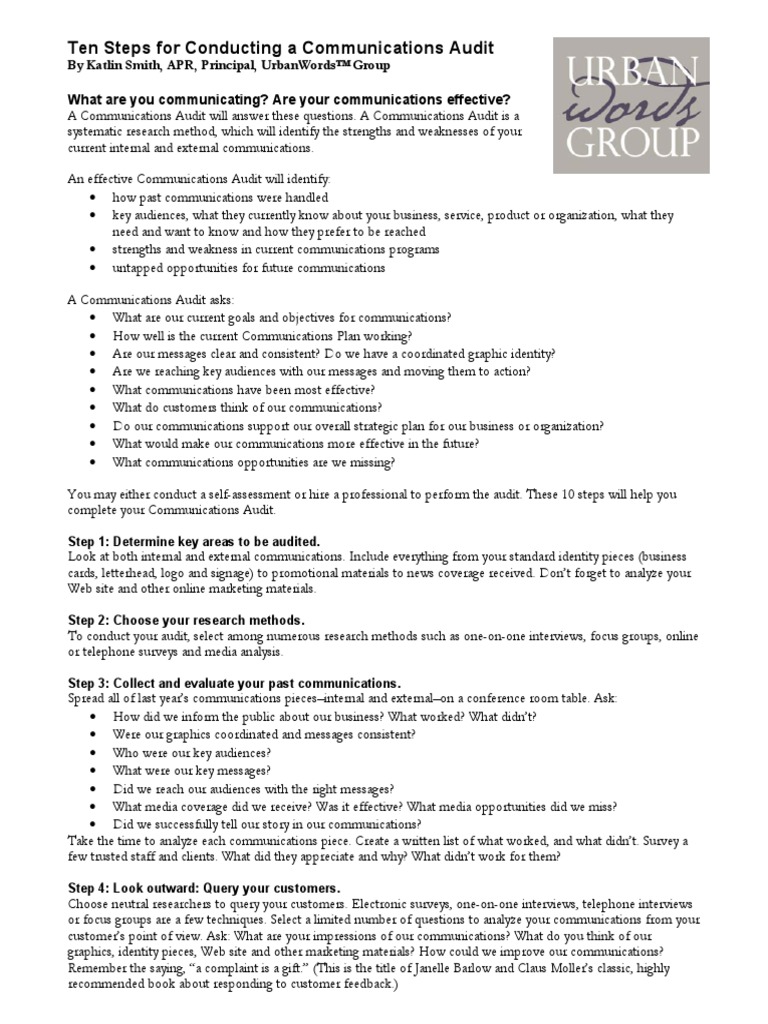 Communications Audit Ten Steps | PDF | Media Bias | Swot Analysis
