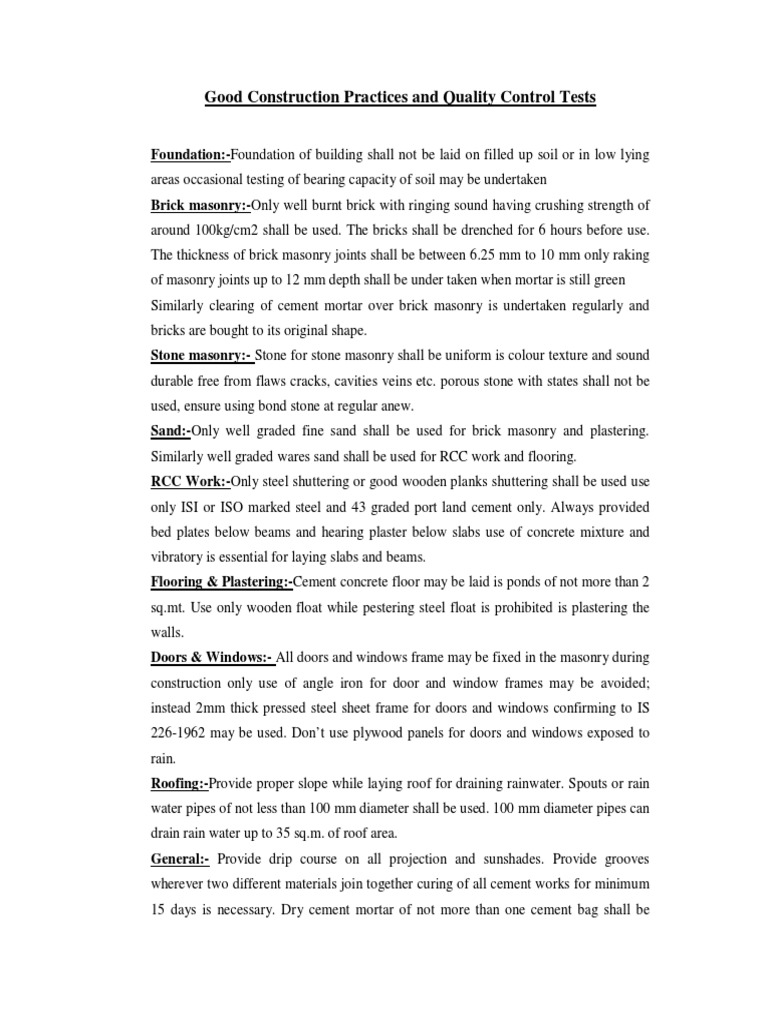 Construction Practices and Quality Control Tests | PDF | Masonry | Brick