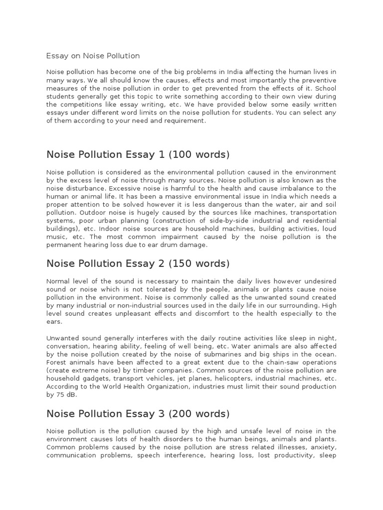 Noise pollution causes and effects essay