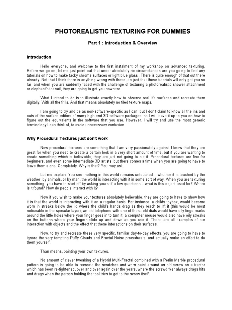 Photorealistic Texturing For Dummies Pt1 PDF Rendering