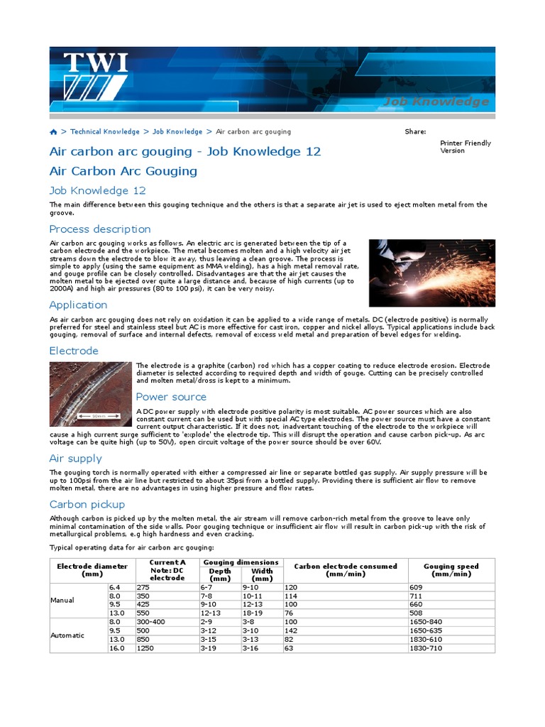 Air Carbon Arc Gouging PDF Electric Arc Welding