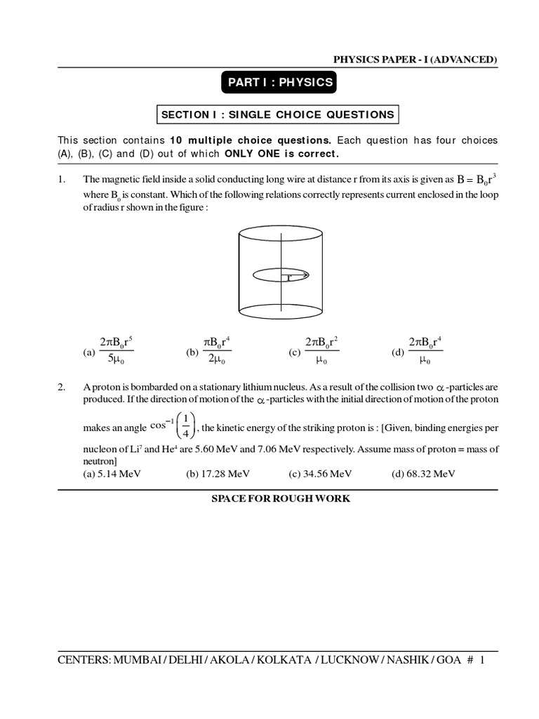 Physics Paper - I | PDF | Waves | Proton